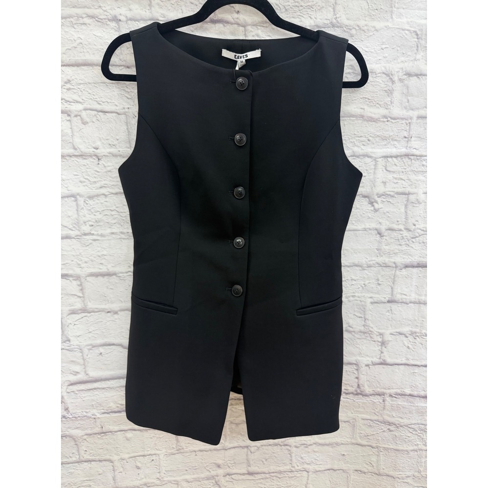 Eaves Vest Top Black Sleeveless Button Down Tailored Minimalist Chic NWT Size M - Picture 3 of 14
